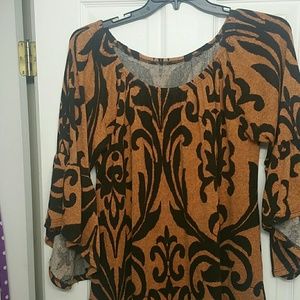 Brownish and black shirt with bell sleeves